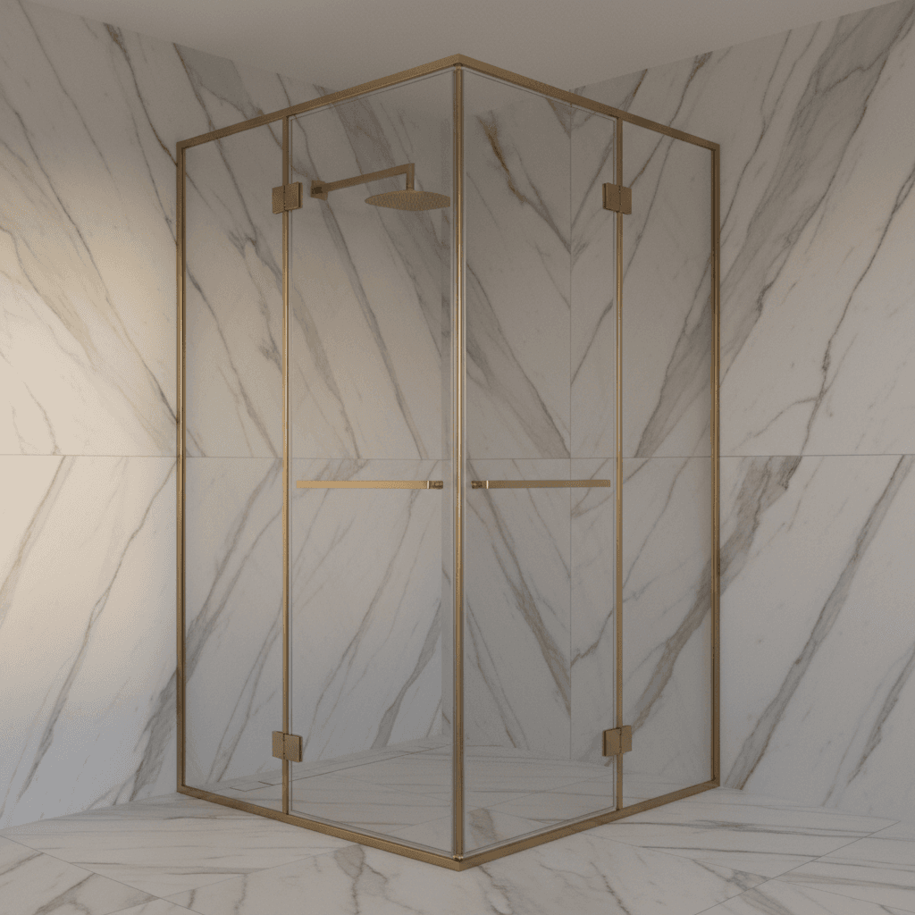 Custom glass shower screen with metal framing