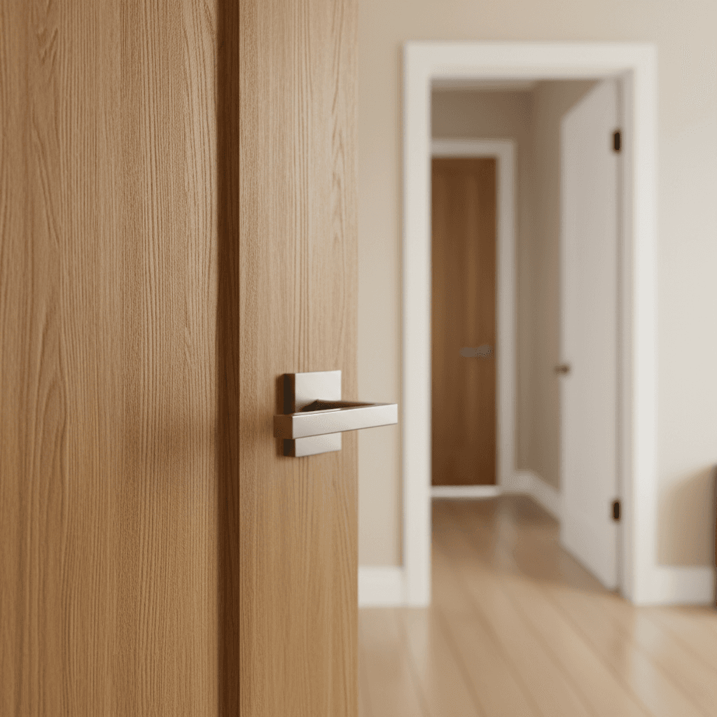 Installed metal door in modern home entryway
