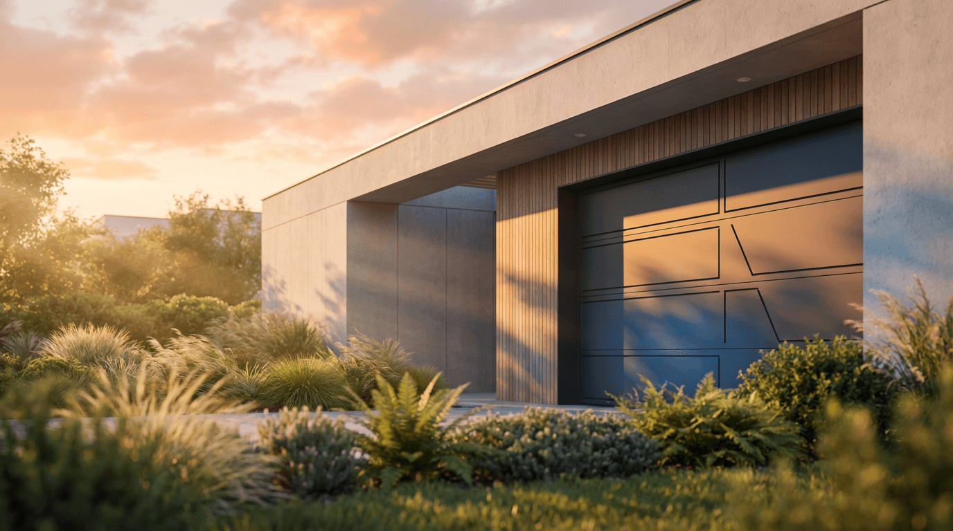 Aluminum bifold doors opening to garden view